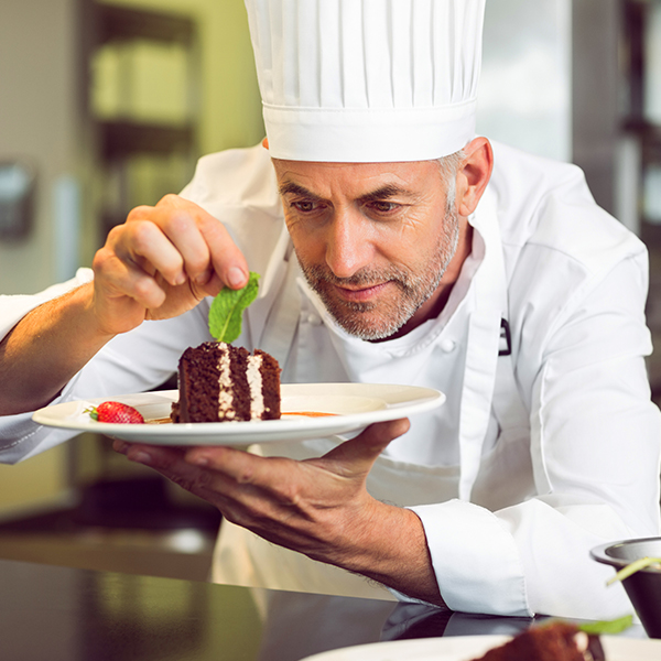 Dessert chef starting his day making pastries and other baked goods